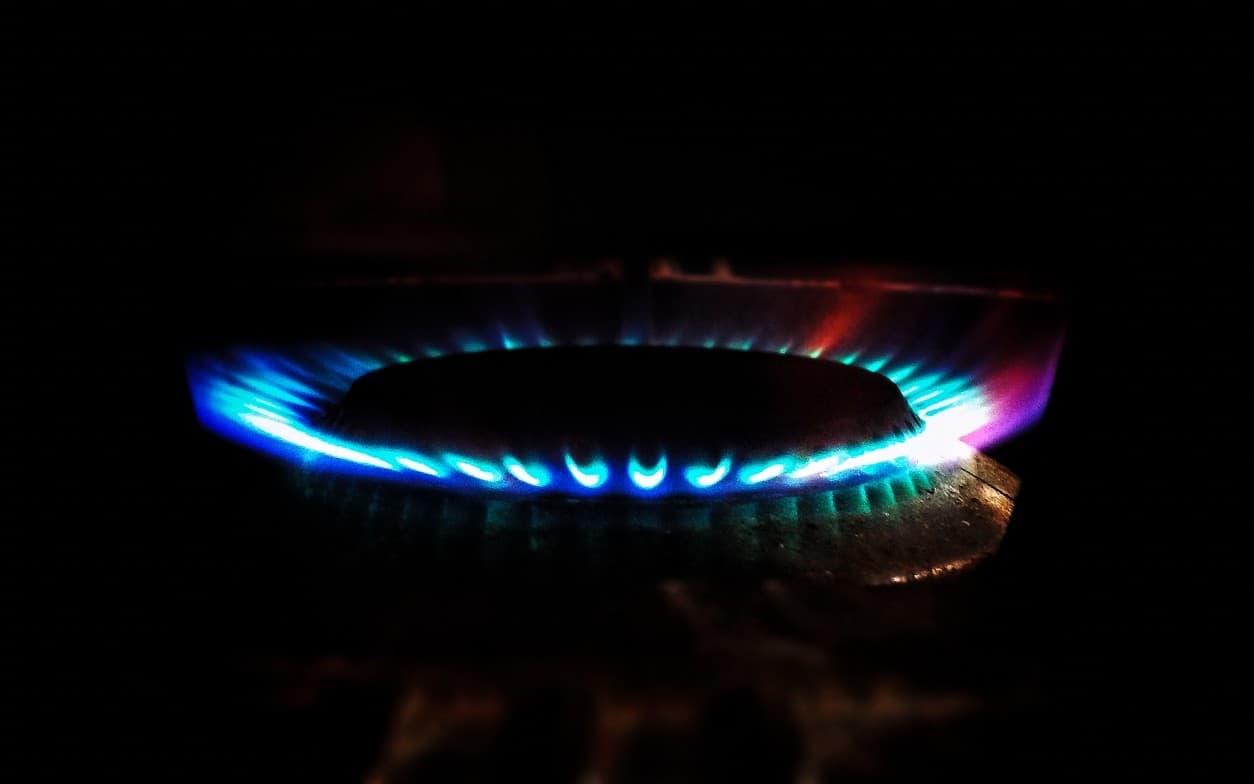 Blue flame from a gas stove up close